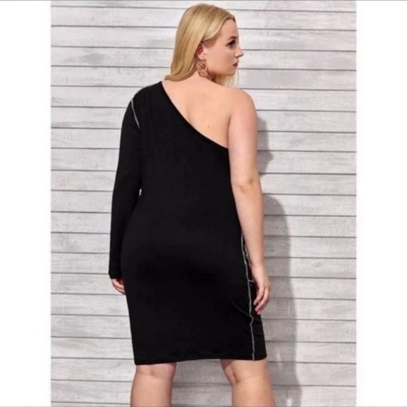 ONE SHOULDER STITCH TRIM DRESS - Picture 5 of 9